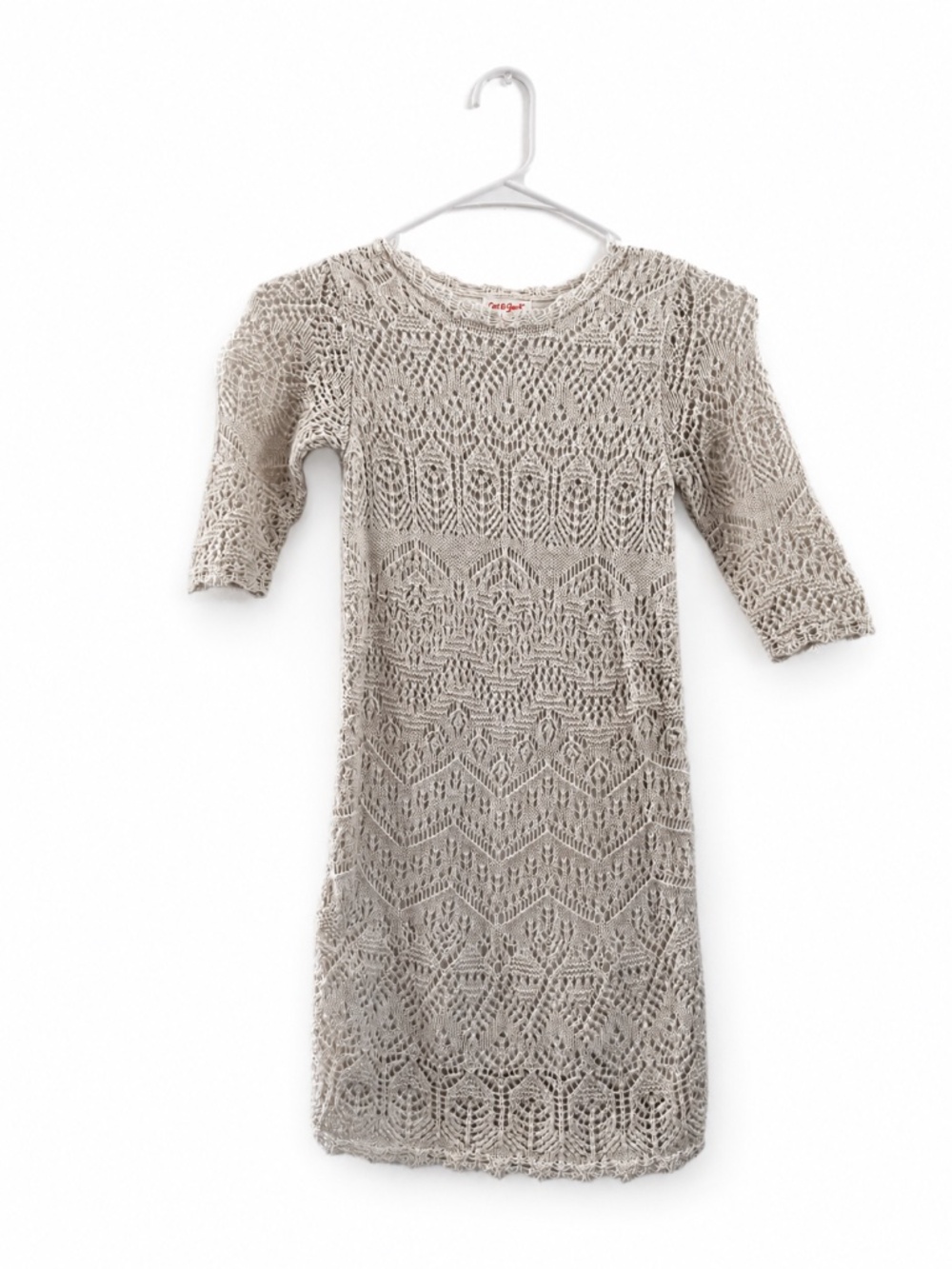 Cat & Jack Girls Cream Crochet Knit Dress Size 6/6X Shimmer Lace Sweater Dress